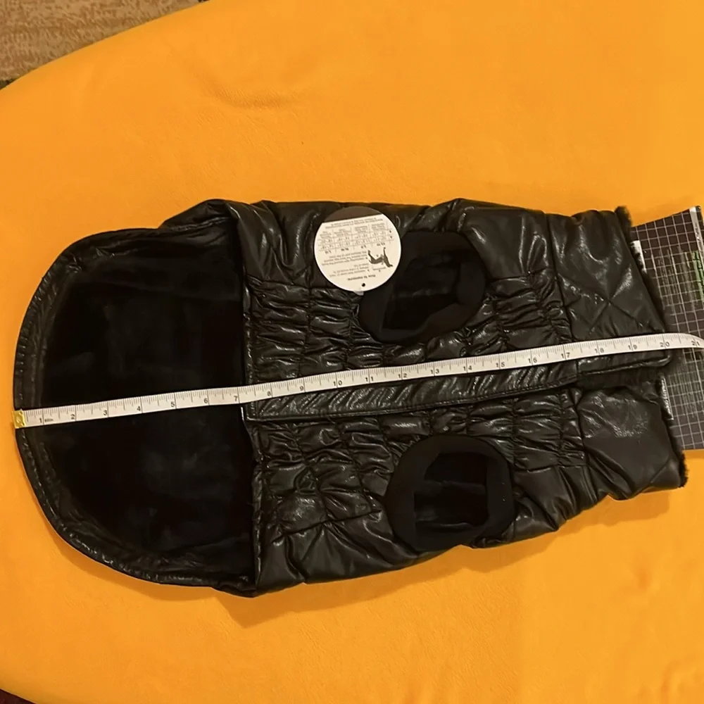 Silver Paw dog puff coat / jacket / apparel faux leather faux fur. Black. Size L - Picture 10 of 12